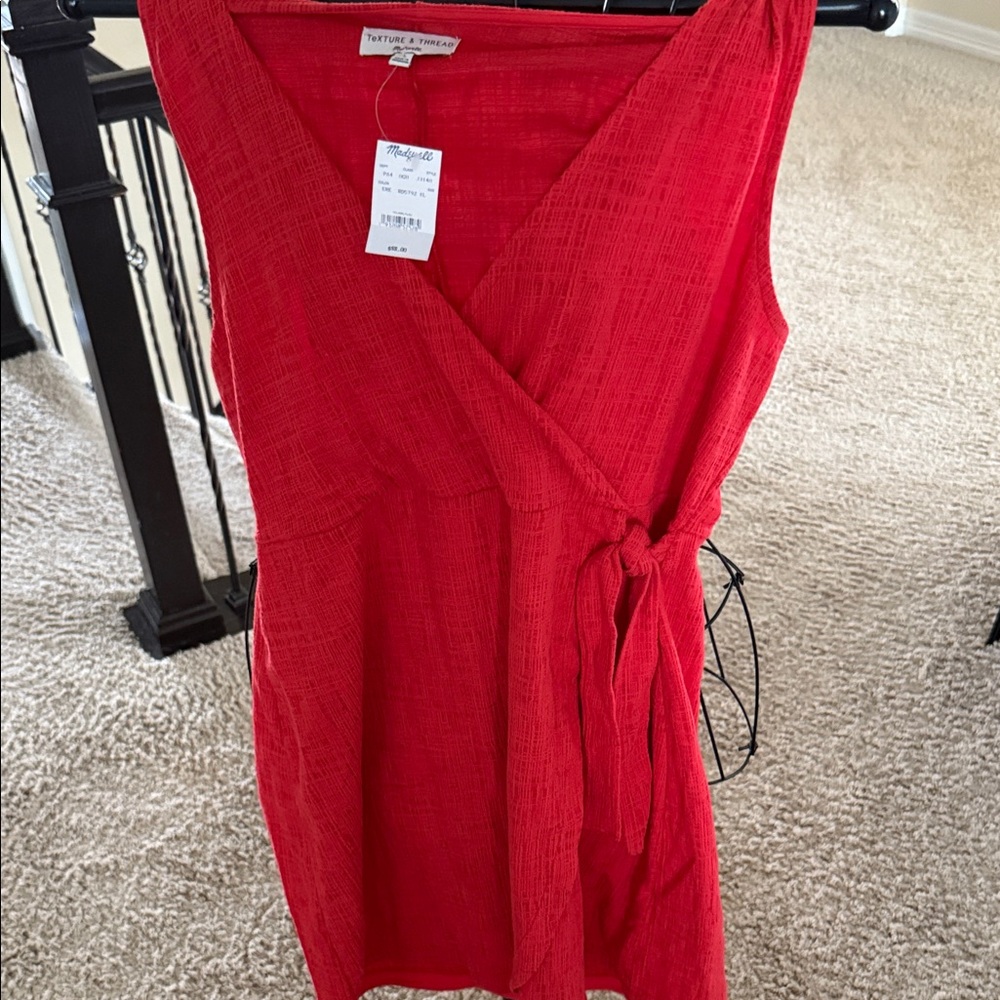 Madewell Red Sleeveless Wrap Dress size xl nwt